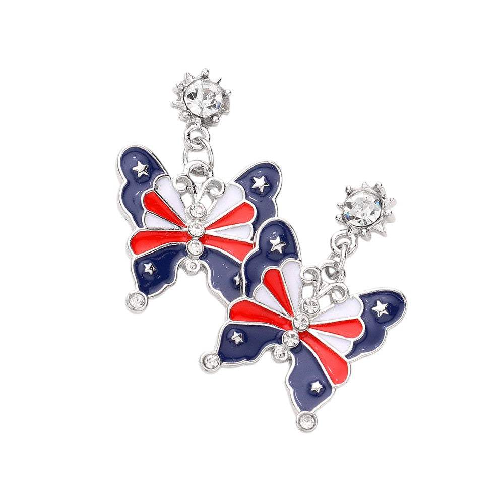 American USA Flag Enamel Butterfly Dangle Earrings - Madeline Love - Flyclothing LLC