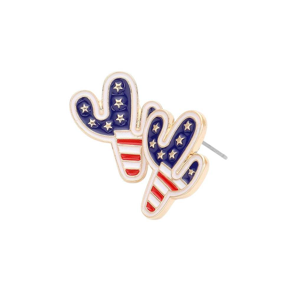 American USA Flag Enamel Cactus Stud Earrings - Madeline Love - Flyclothing LLC