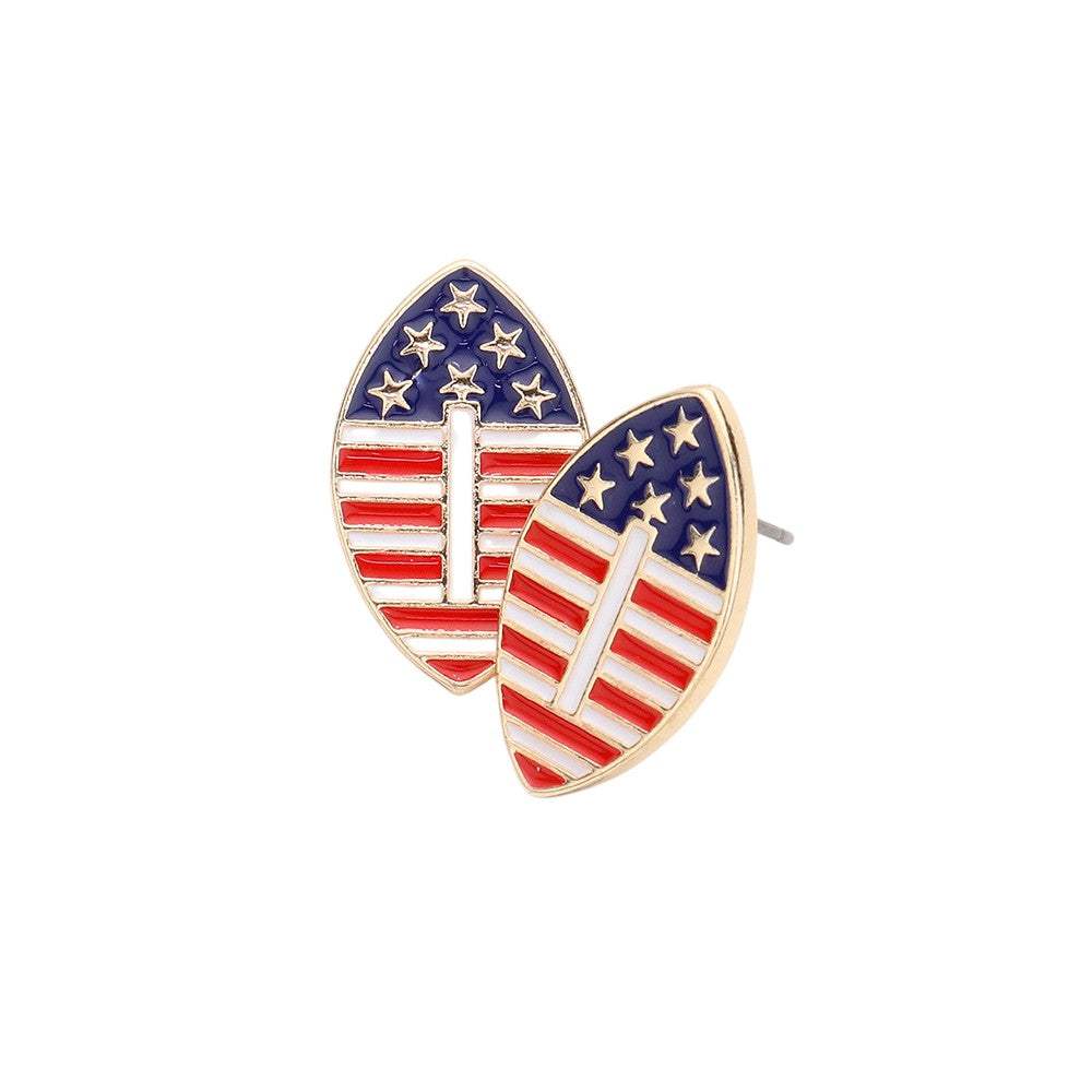 American USA Flag Enamel Rugby Ball Stud Earrings - Madeline Love - Flyclothing LLC