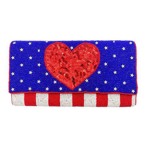 American USA Flag Heart Seed Beaded Clutch Crossbody Bag - Madeline Love - Flyclothing LLC