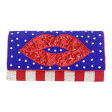 American USA Flag Lips Seed Beaded Clutch Crossbody Bag - Madeline Love - Flyclothing LLC