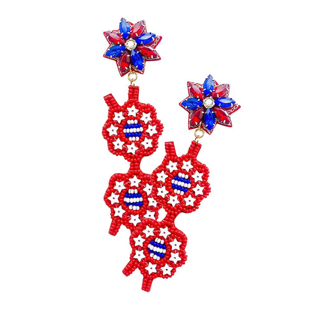 Felt Back Seed Beaded American USA Flag Dangle Earrings - Madeline Love - Flyclothing LLC