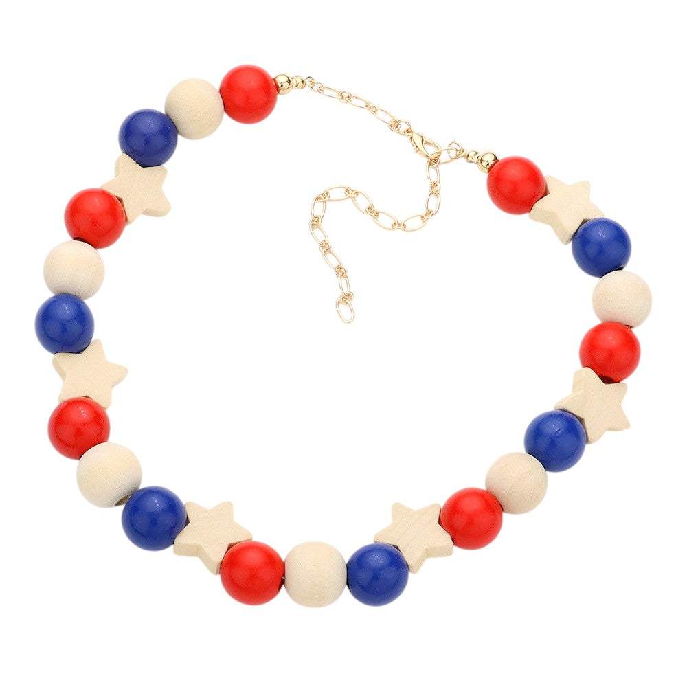 American USA Flag Wood Ball Collar Necklace - Madeline Love - Flyclothing LLC