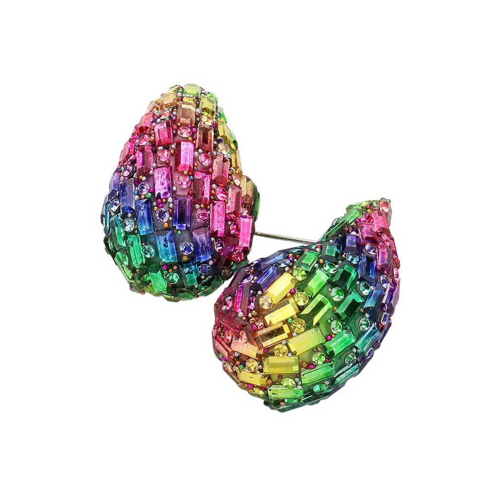 Baguette Stone Embellished Teardrop Earrings - Madeline Love - Flyclothing LLC