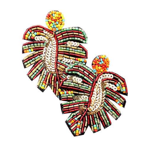 Beaded Tropical Leaf Dangle Earrings - Madeline Love - Flyclothing LLC
