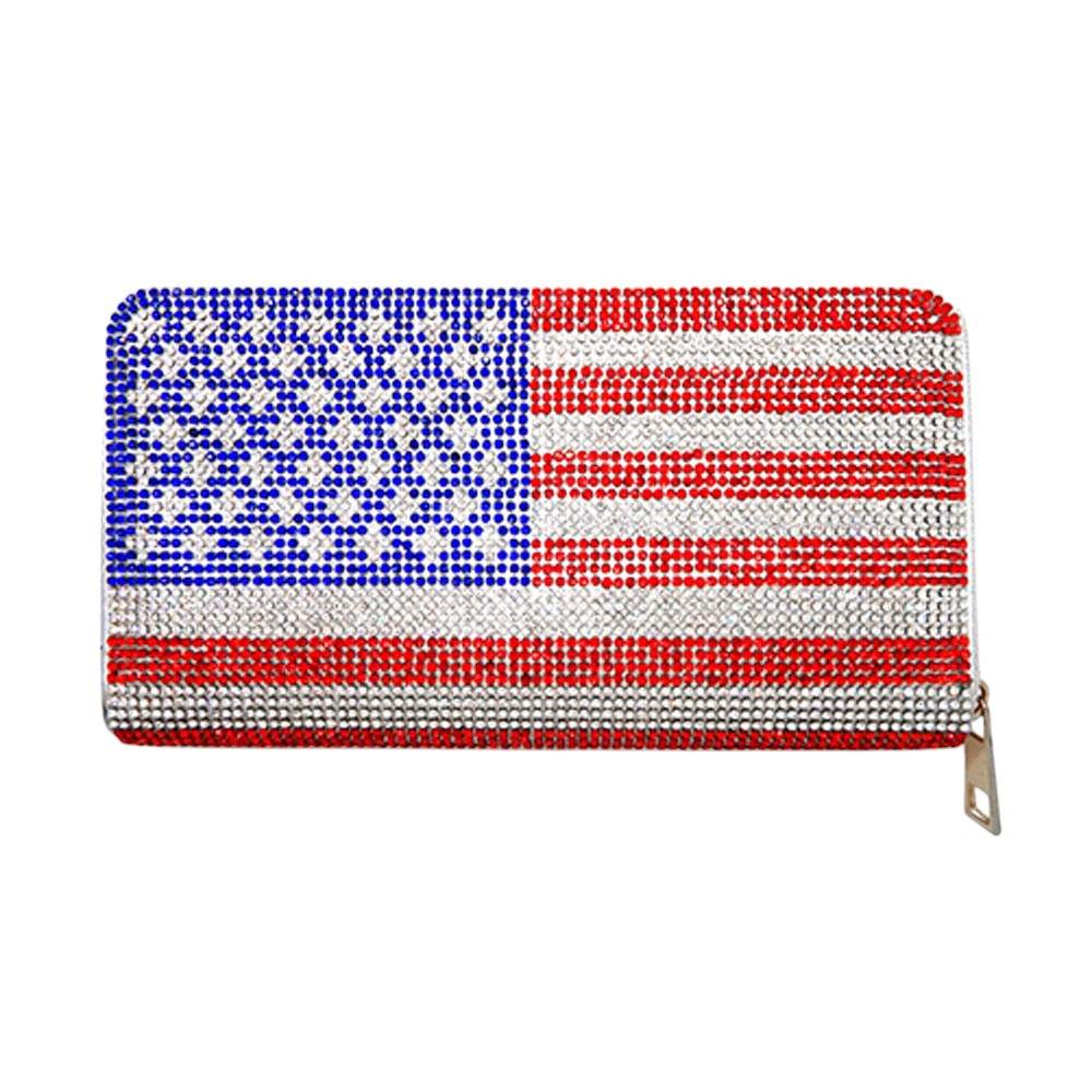 Bling American USA Flag Zipper Wallet - Madeline Love - Flyclothing LLC