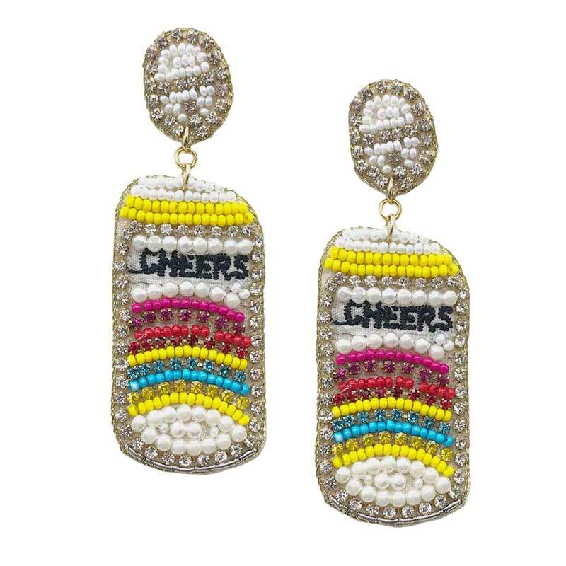 CHEERS Felt Back Pearl Stone Seed Beaded Beer Dangle Earring - Madeline Love - Flyclothing LLC