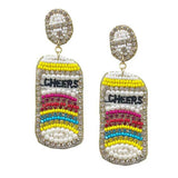 CHEERS Felt Back Pearl Stone Seed Beaded Beer Dangle Earring - Madeline Love - Flyclothing LLC