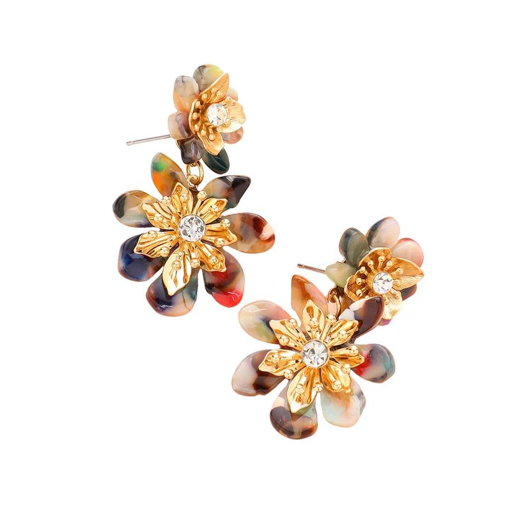 Celluloid Acetate Double Flower Link Dangle Earrings - Madeline Love - Flyclothing LLC