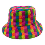 Checkered Faux Fur Bucket Hat - Madeline Love - Flyclothing LLC