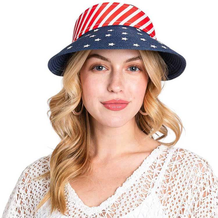 American Flag Roll Up Visor With Adjustable Elastic Band - Madeline Love - Flyclothing LLC