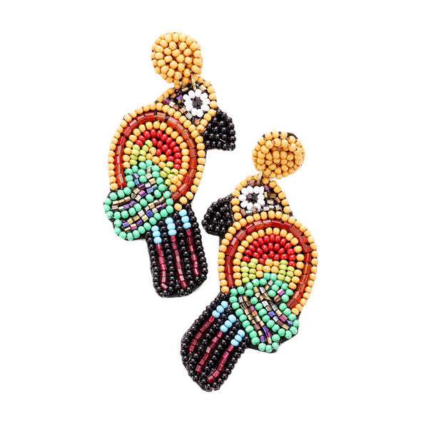 Colorful Seed Bead Bird Parrot Earrings - Madeline Love - Flyclothing LLC