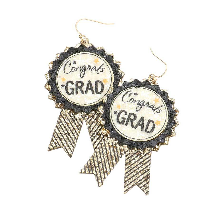 Congrats Grad Message Glittered Badge Dangle Earrings - Madeline Love - Flyclothing LLC