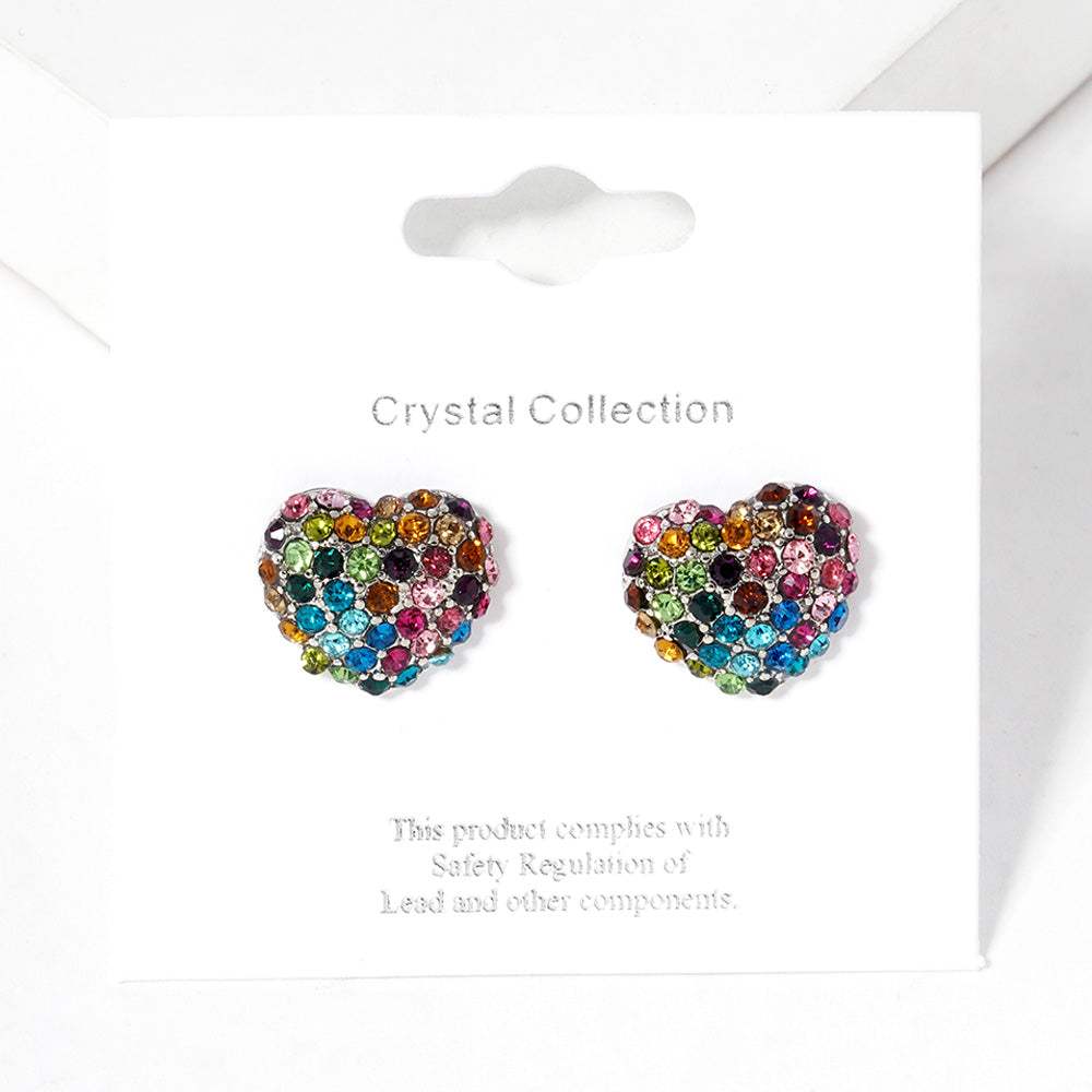 Crystal Pave Heart Stud Earrings - Madeline Love - Flyclothing LLC