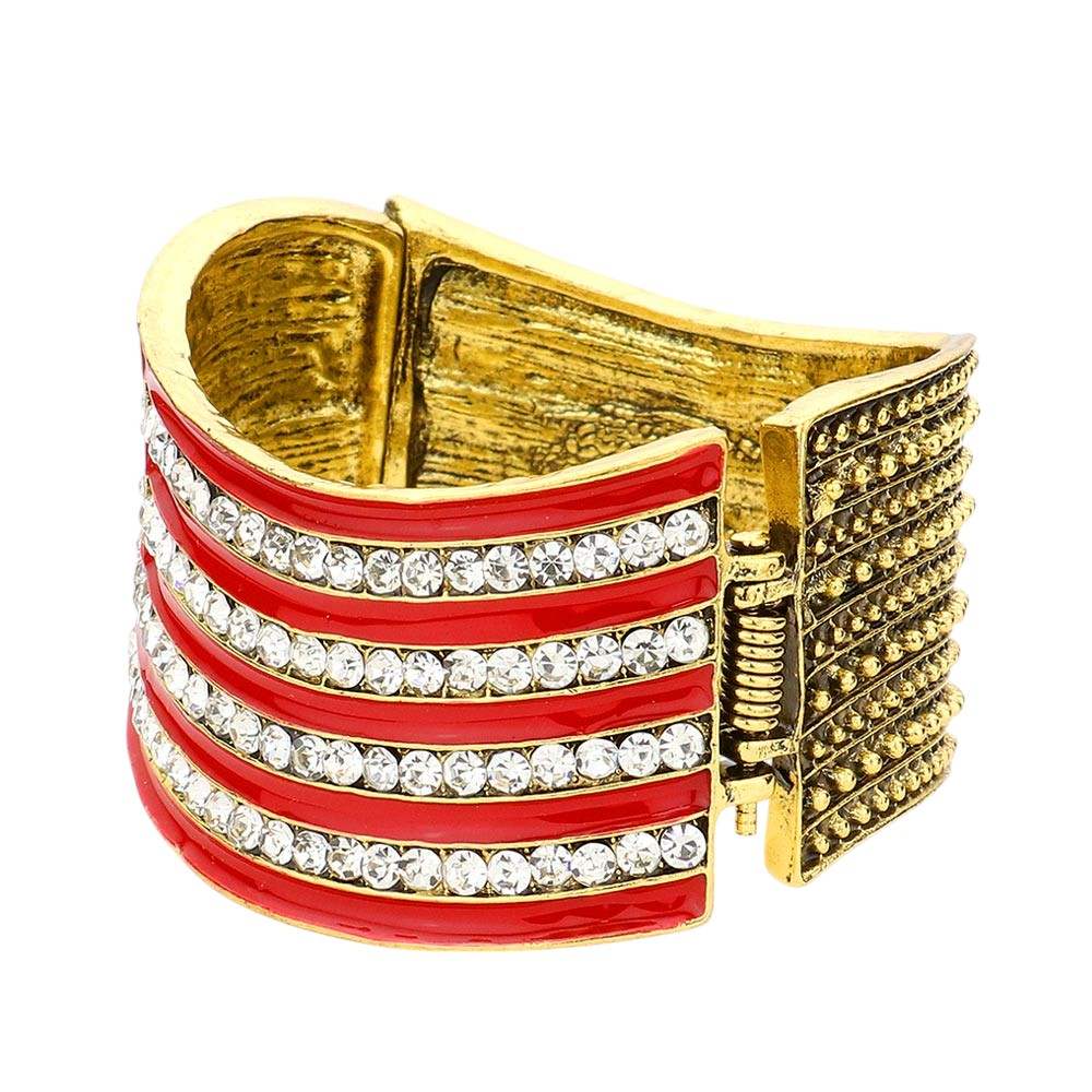 Crystal Rhinestone American Flag Hinged Bracelet - Madeline Love - Flyclothing LLC