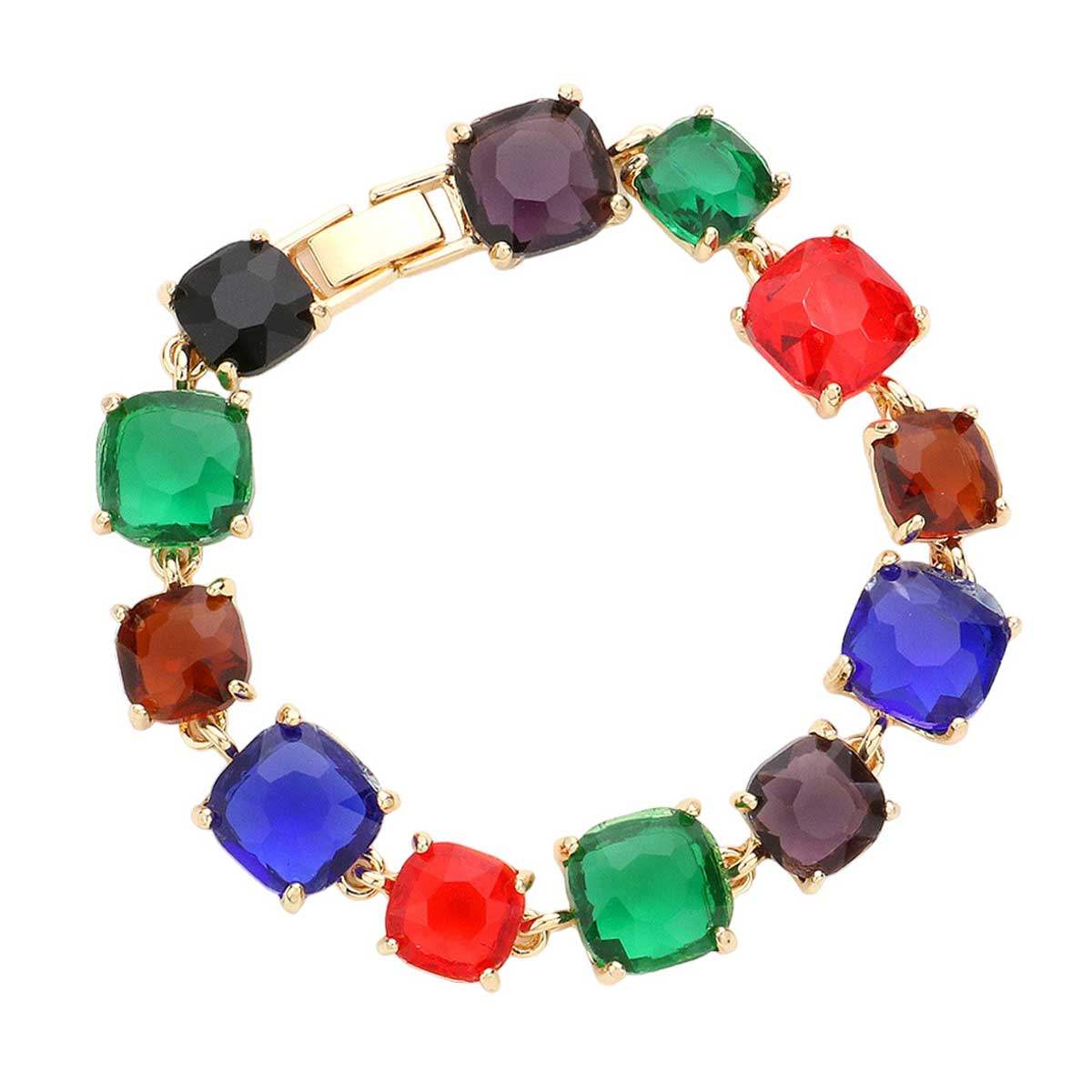 Cushion Square Stone Link Evening Bracelet - Madeline Love - Flyclothing LLC