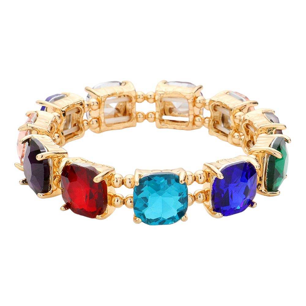 Cushion Square Stone Stretch Evening Bracelet - Madeline Love - Flyclothing LLC