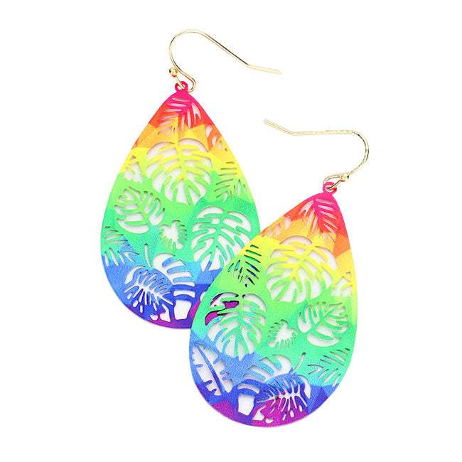 Cut Out Rainbow Teardrop Leaf Dangle Earrings - Madeline Love - Flyclothing LLC