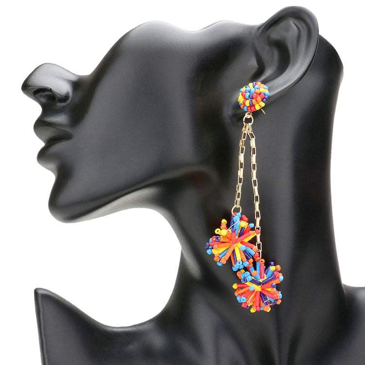 Dropped Beaded Double Ball Dangle Earrings - Madeline Love - Flyclothing LLC