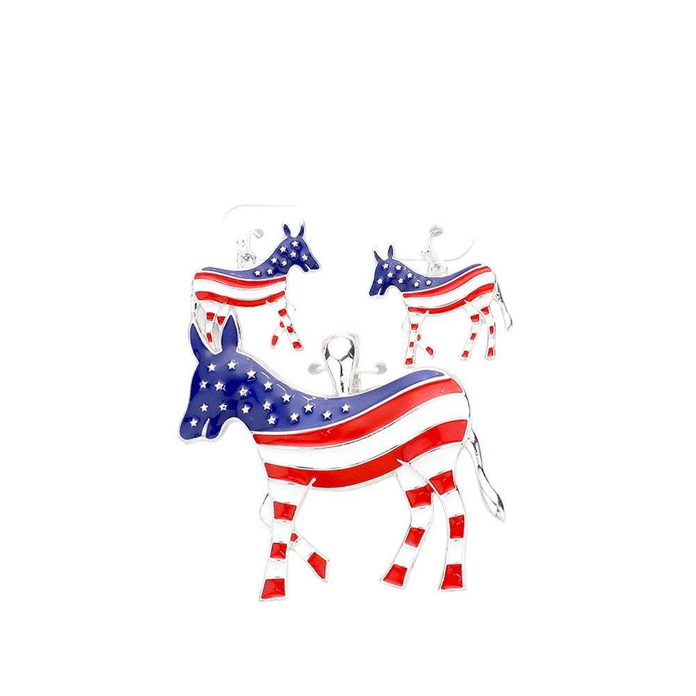 Enamel American USA Flag Democrat Donkey Magnetic Pendant Set - Madeline Love - Flyclothing LLC