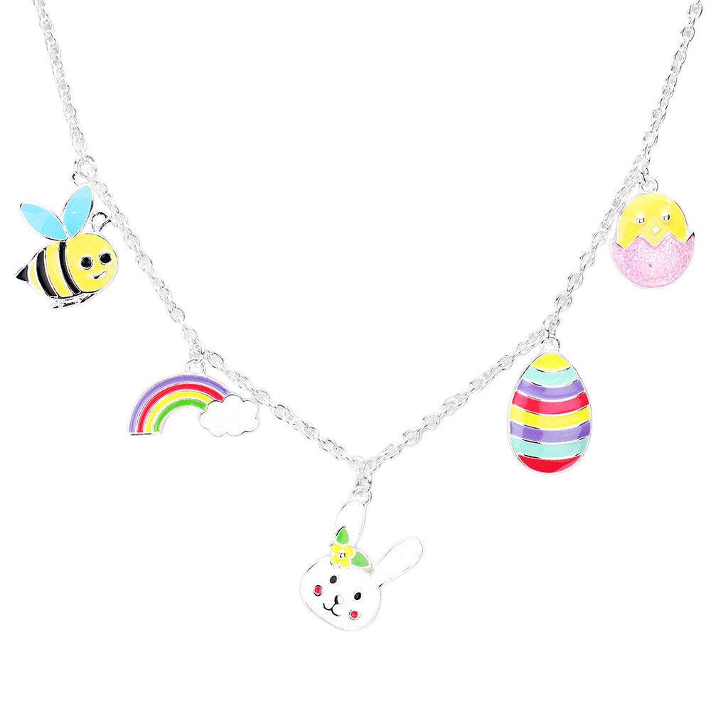 Enamel Bee Rainbow Easter Egg Pendant Station Necklace - Madeline Love - Flyclothing LLC