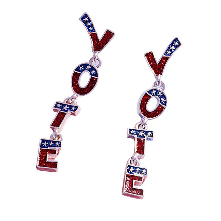 Enamel Glittered VOTE Message Link Dropdown Earrings - Madeline Love - Flyclothing LLC