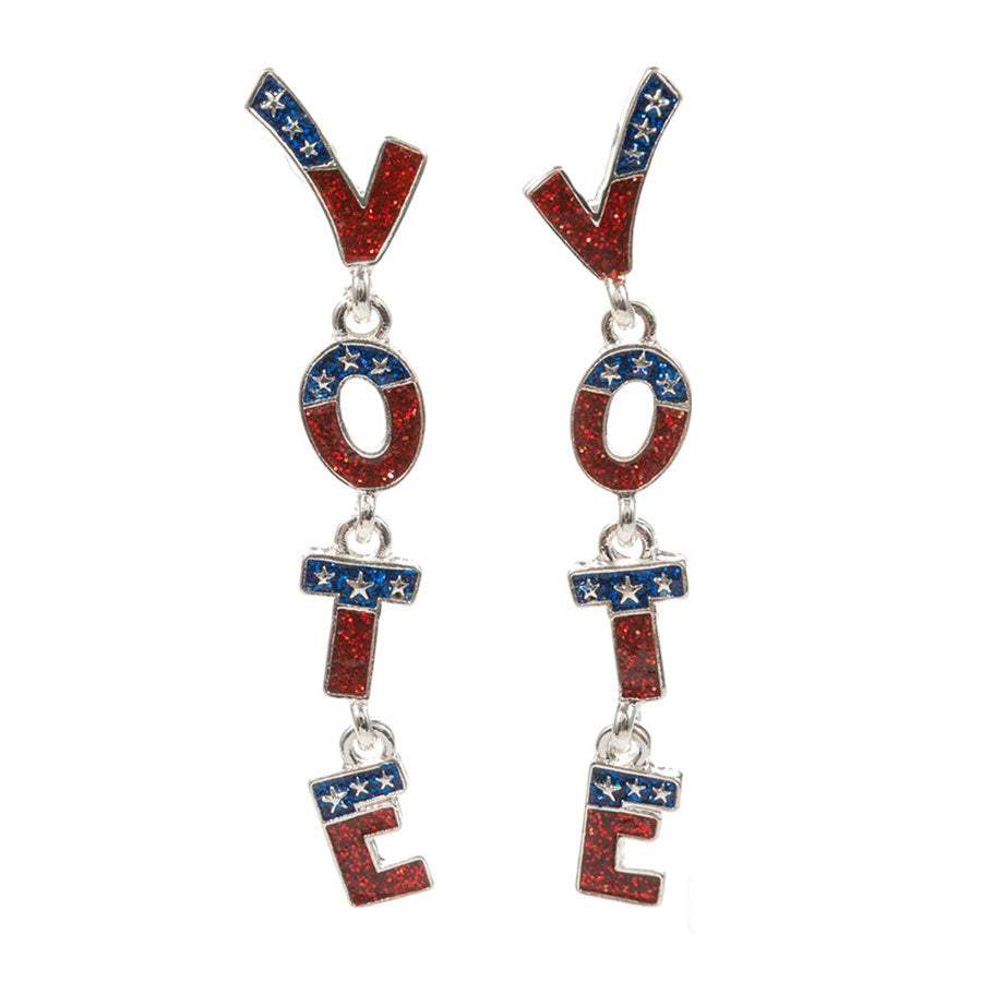 Enamel Glittered VOTE Message Link Dropdown Earrings - Madeline Love - Flyclothing LLC