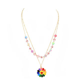 Enamel Smile Flower Patterned Beaded Double Layered Necklace - Madeline Love - Flyclothing LLC