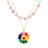 Enamel Smile Flower Patterned Beaded Double Layered Necklace - Madeline Love - Flyclothing LLC