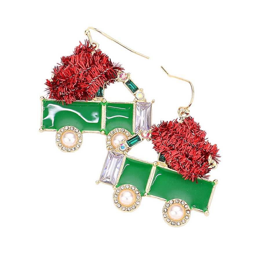 Enamel Stone Embellished Christmas Cart Dangle Earrings - Madeline Love - Flyclothing LLC