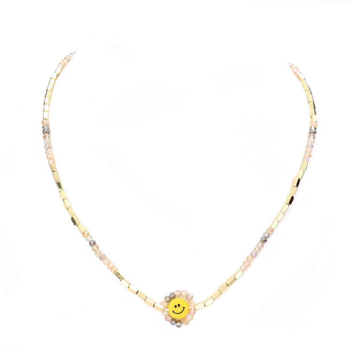 Faceted Bead Trimmed Smile Accented Necklace - Madeline Love - Flyclothing LLC