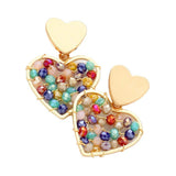 Faceted Bead Wrapped Heart Link Dangle Earrings - Madeline Love - Flyclothing LLC