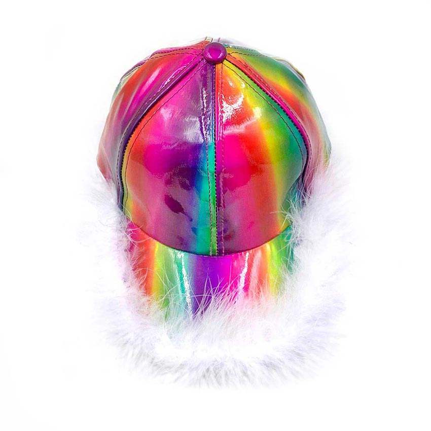 Faux Feather Trimmed Hologram Baseball Cap - Madeline Love - Flyclothing LLC