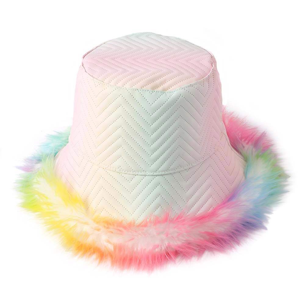 Faux Fur Trimmed Bucket Hat - Madeline Love - Flyclothing LLC