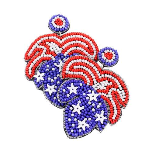 Felt Back American USA Flag Beaded Dangle Earrings - Madeline Love - Flyclothing LLC