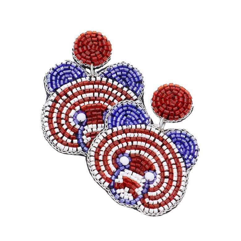 Felt Back American USA Flag Bear Beaded Dangle Earrings - Madeline Love - Flyclothing LLC