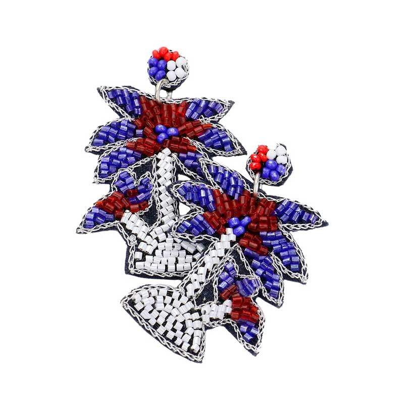 Felt Back American USA Flag Palm Tree Beaded Dangle Earrings - Madeline Love - Flyclothing LLC