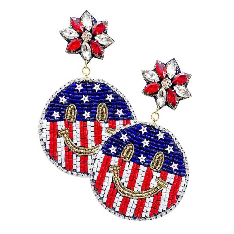 Felt Back American USA Flag Smile Dangle Earrings - Madeline Love - Flyclothing LLC
