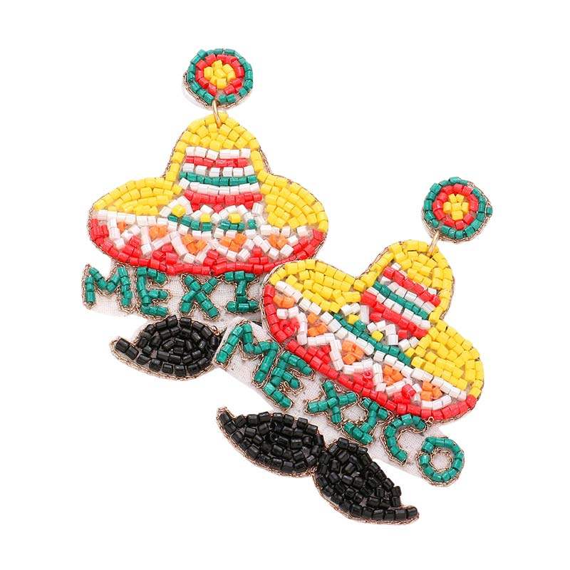 Felt Back Beaded Hat Mexico Message Mustache Dangle Earrings - Madeline Love - Flyclothing LLC