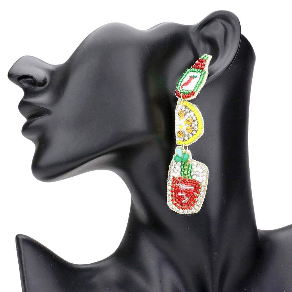 Felt Back Beaded Spicy Sauce Lemon Juice Link Earrings - Madeline Love - Flyclothing LLC