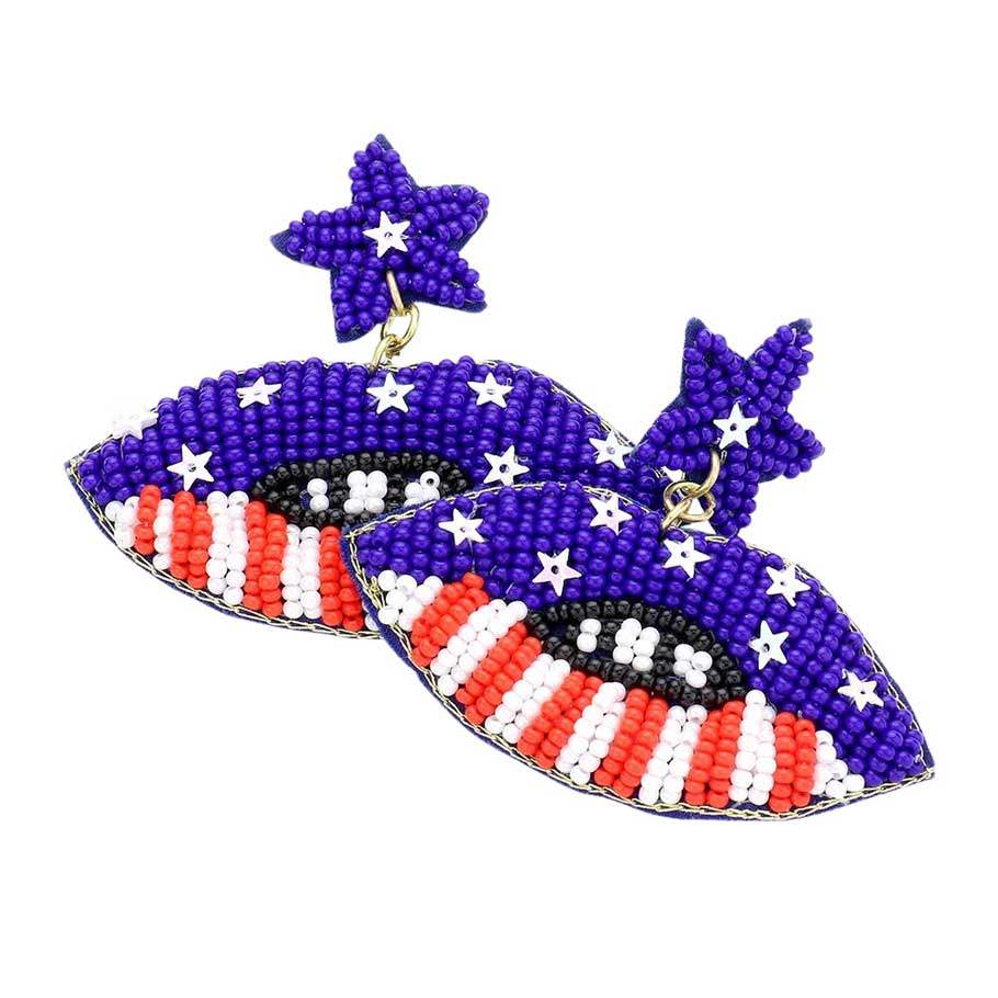Felt Back Beaded Star American USA Flag Lip Dangle Earrings - Madeline Love - Flyclothing LLC