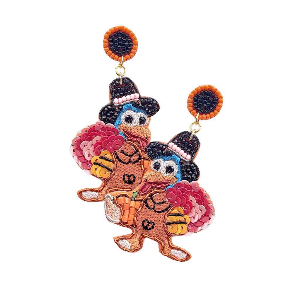 Felt Back Beaded Turkey Dangle Earrings - Madeline Love - Flyclothing LLC