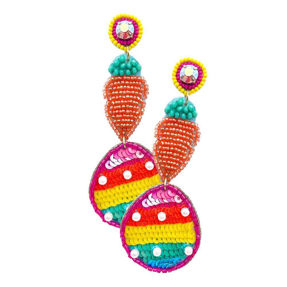 Felt Back Carrot Sequin Easter Egg Link Dangle Earrings - Madeline Love - Flyclothing LLC