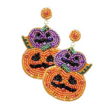 Felt Back Halloween Pumpkin Beaded Dangle Earrings - Madeline Love - Flyclothing LLC