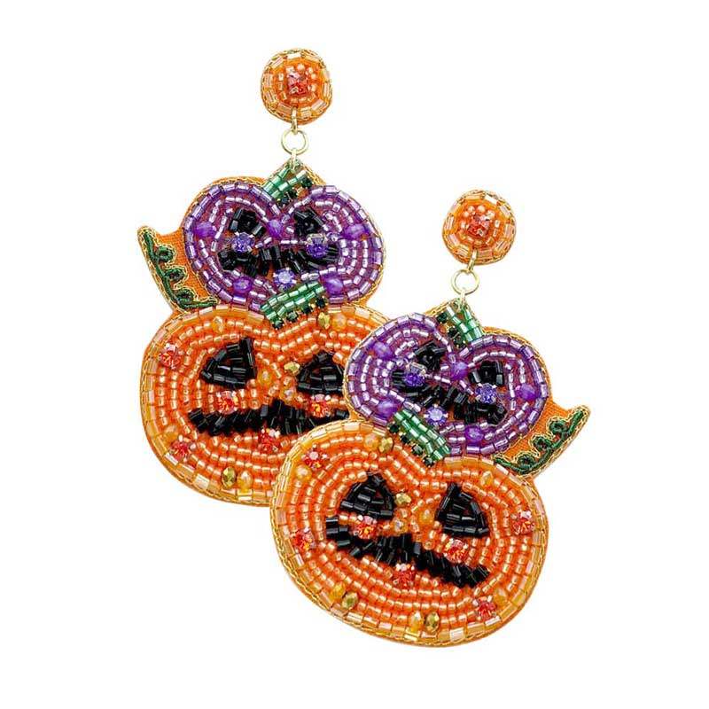 Felt Back Halloween Pumpkin Beaded Dangle Earrings - Madeline Love - Flyclothing LLC