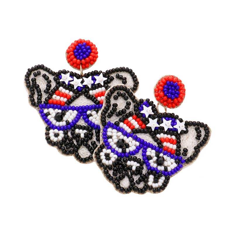 Felt Back Seed Beaded American USA Flag Bulldog Earrings - Madeline Love - Flyclothing LLC