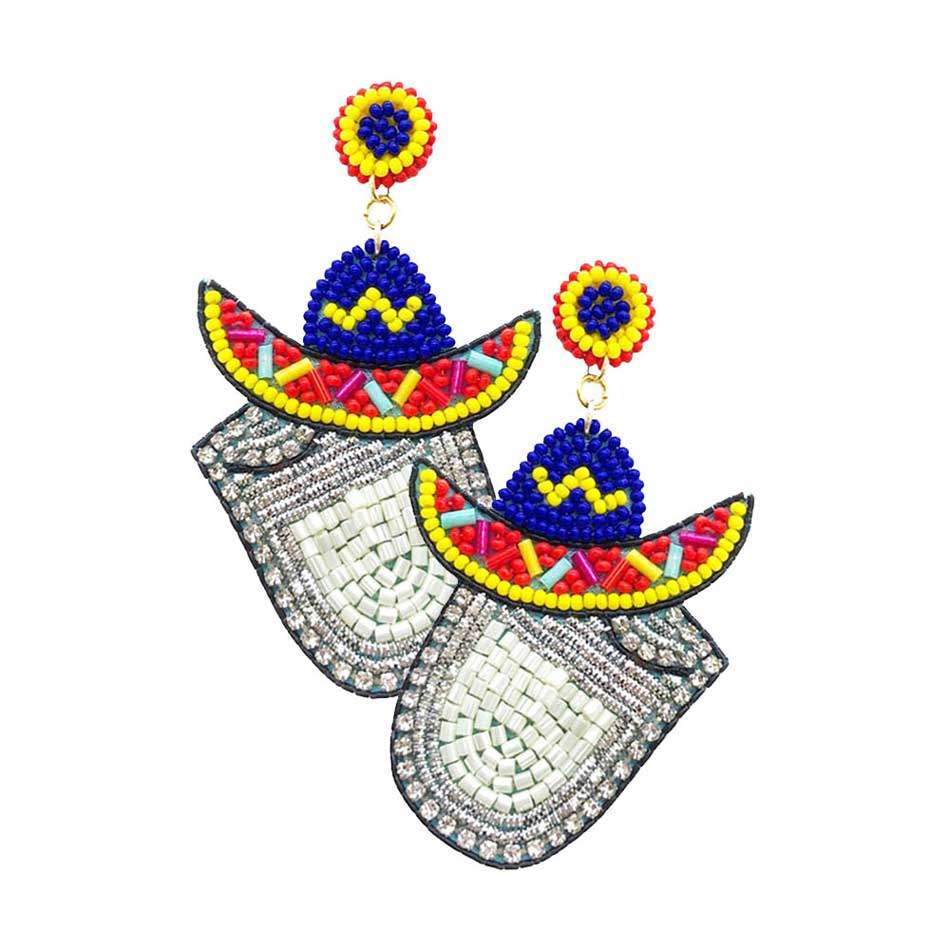 Felt Back Seed Beaded Cowboy Hat Accented Dangle Earrings - Madeline Love - Flyclothing LLC