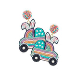 Felt Back Seed Beaded Easter Bunny Car Dangle Earrings - Madeline Love - Flyclothing LLC