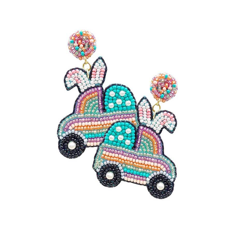 Felt Back Seed Beaded Easter Bunny Car Dangle Earrings - Madeline Love - Flyclothing LLC