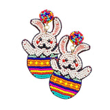 Felt Back Seed Beaded Easter Bunny Egg Dangle Earrings - Madeline Love - Flyclothing LLC